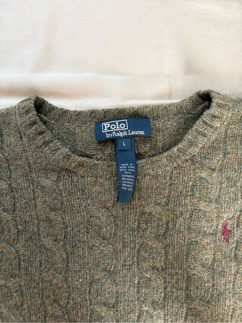 Polo by Ralph Lauren Olive Cable-Knit Crewneck with Burgundy Pony